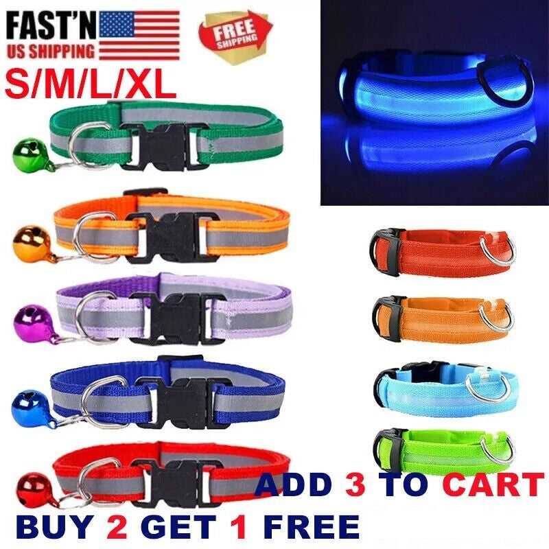 Dog LED Collar Blinking Night Flashing Light up Glow Adjustable Pets Safety US