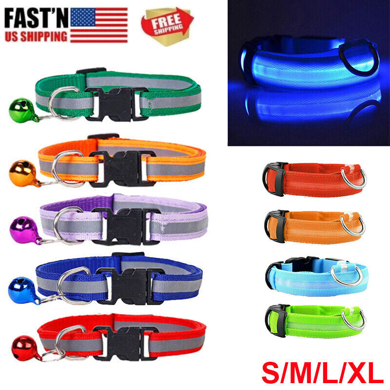Dog LED Collar Blinking Night Flashing Light up Glow Adjustable Pets Safety US